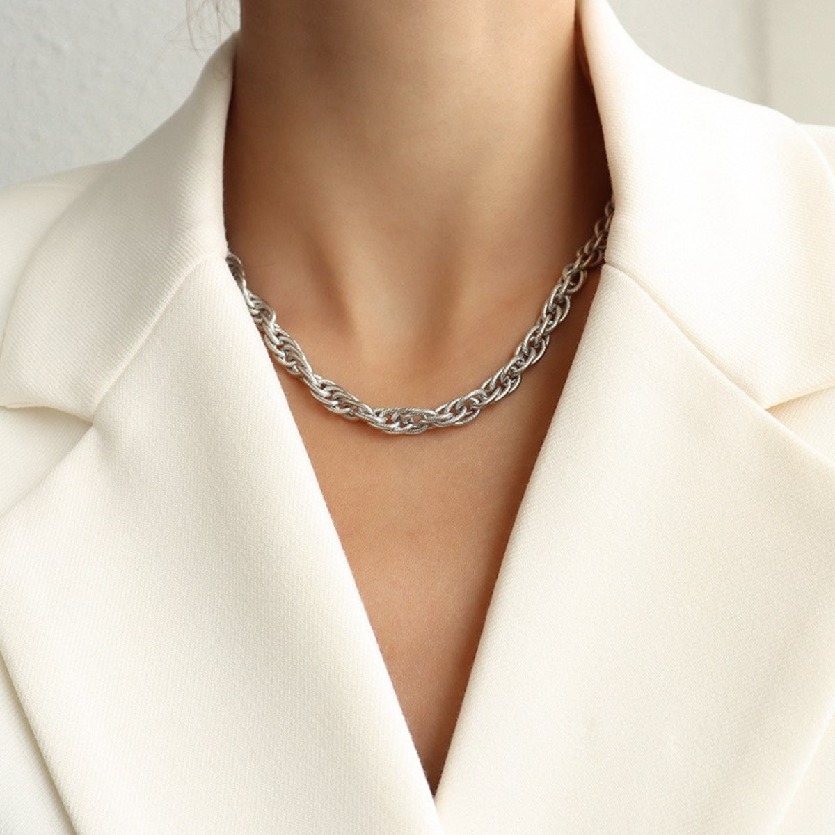 Titanium Steel Chain Necklace Silver One Size