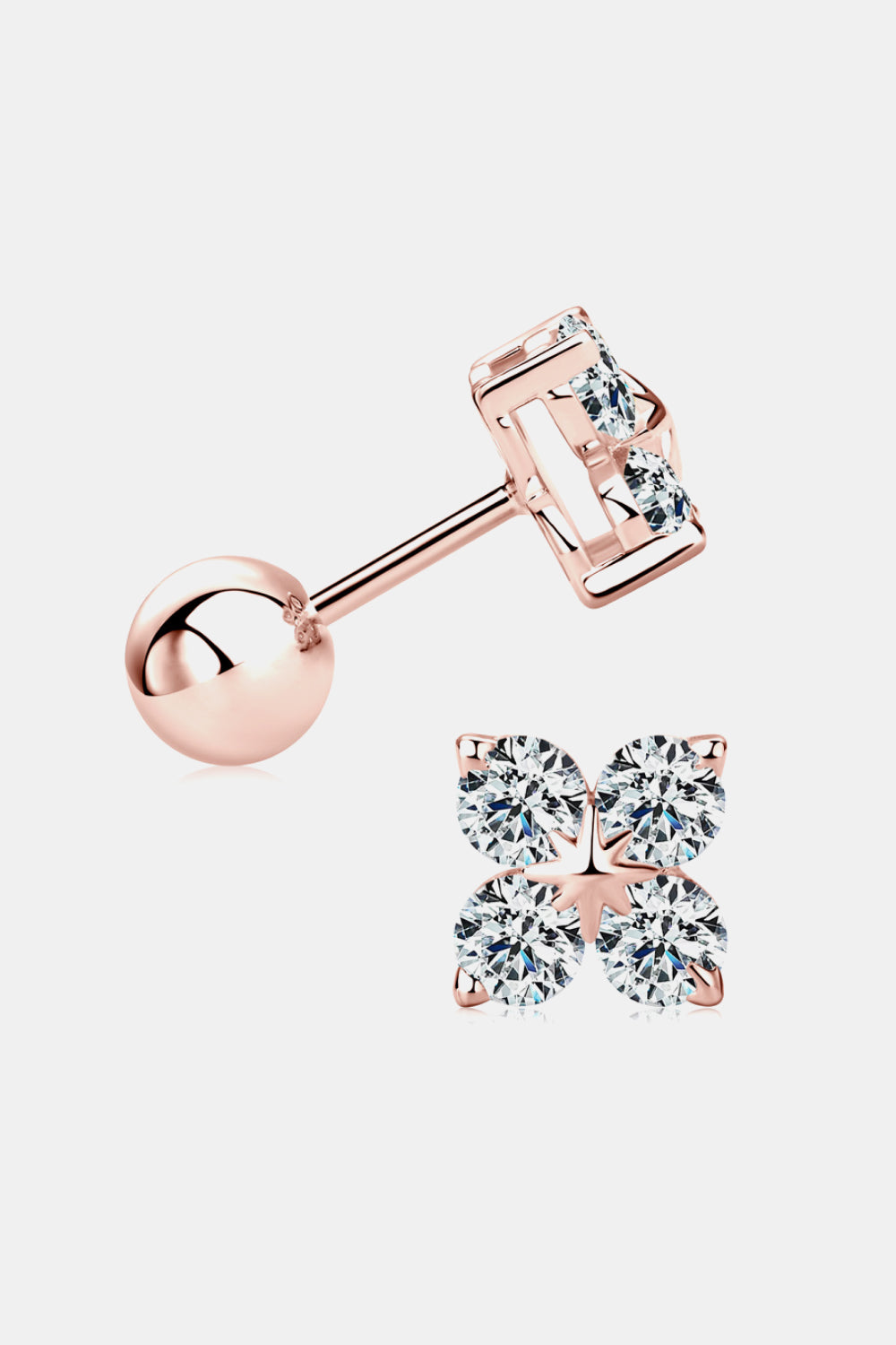 Moissanite 925 Sterling Silver Four-Leaf Clover Shape Earrings Rose Gold One Size