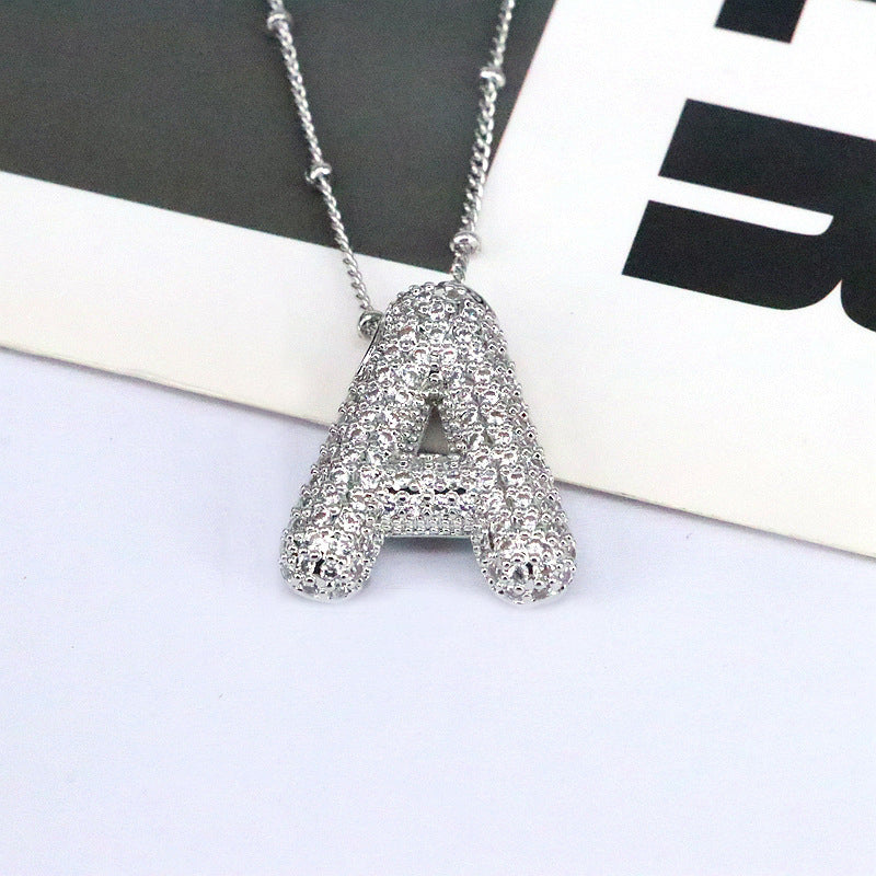 Copper Inlaid Zircon Letter Pendant Necklace Style A One Size