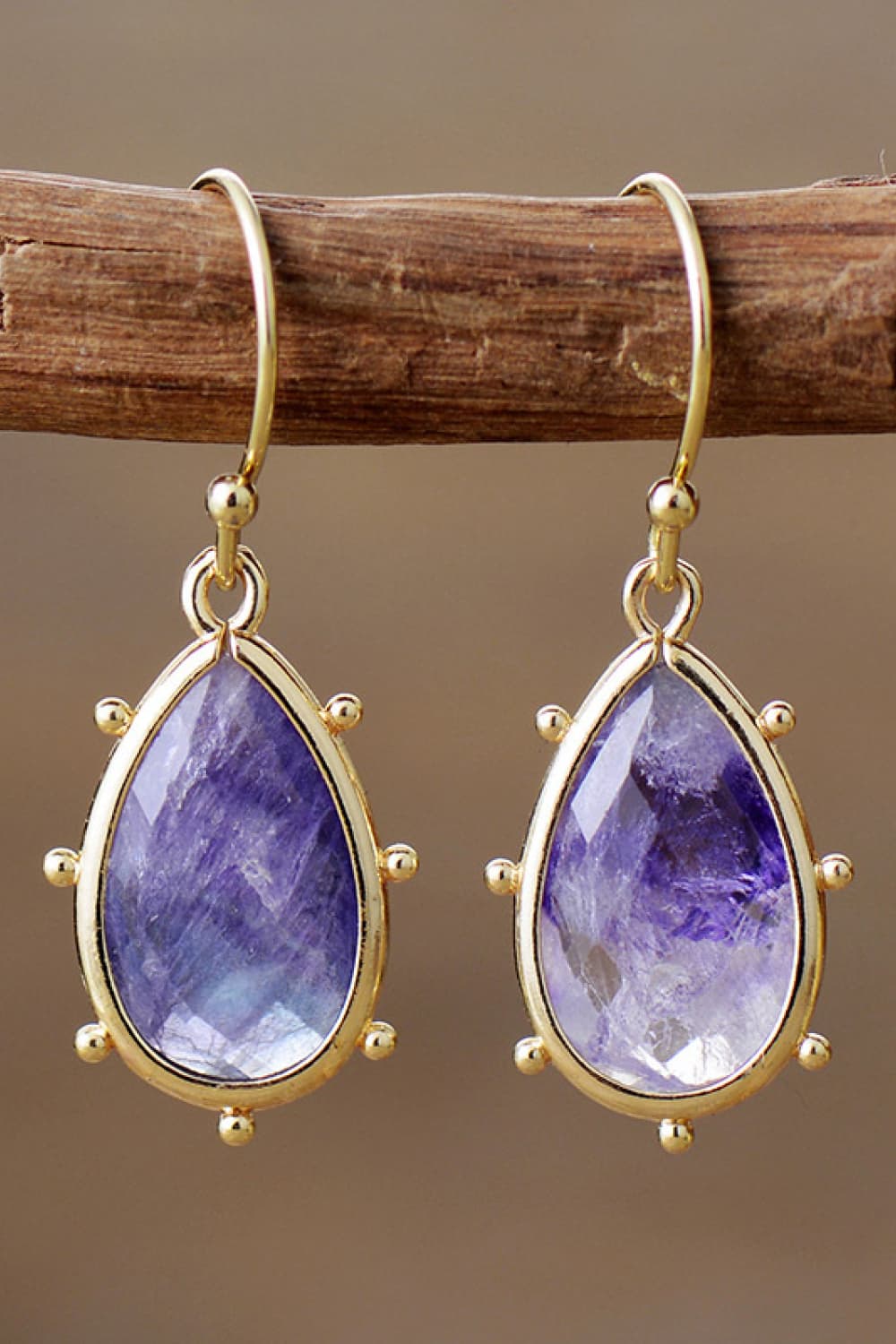Natural Stone Teardrop Earrings Lavender One Size