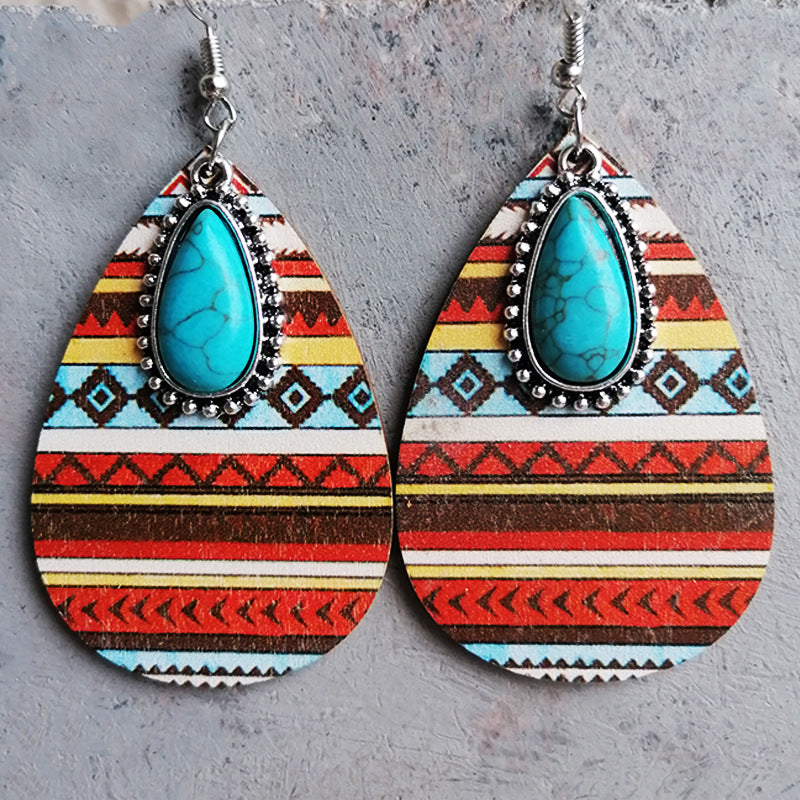 Artificial Turquoise Geometric Teardrop Earrings style A One Size