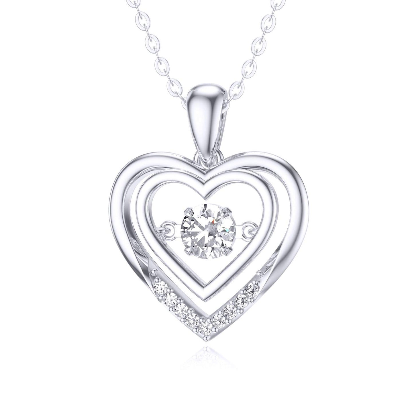 14k Gold Created Moissanite Heart Pendant Necklace for Women, Real Gold Anniversary Jewelry for Wife, Gifts for Her, 16-18 Inch White Gold gold
