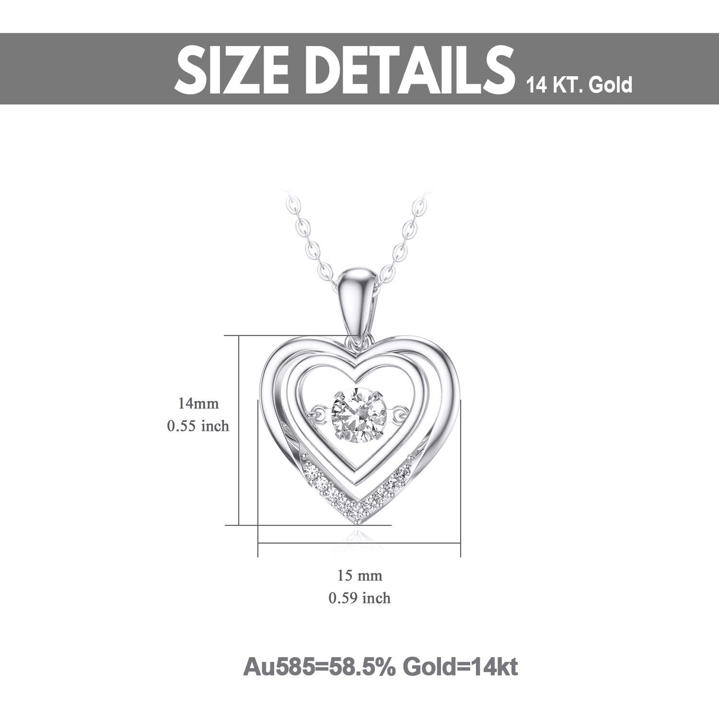 14k Gold Created Moissanite Heart Pendant Necklace for Women, Real Gold Anniversary Jewelry for Wife, Gifts for Her, 16-18 Inch