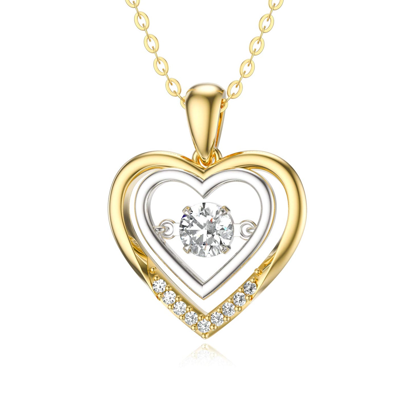 14k Gold Created Moissanite Heart Pendant Necklace for Women, Real Gold Anniversary Jewelry for Wife, Gifts for Her, 16-18 Inch Yellow Gold gold
