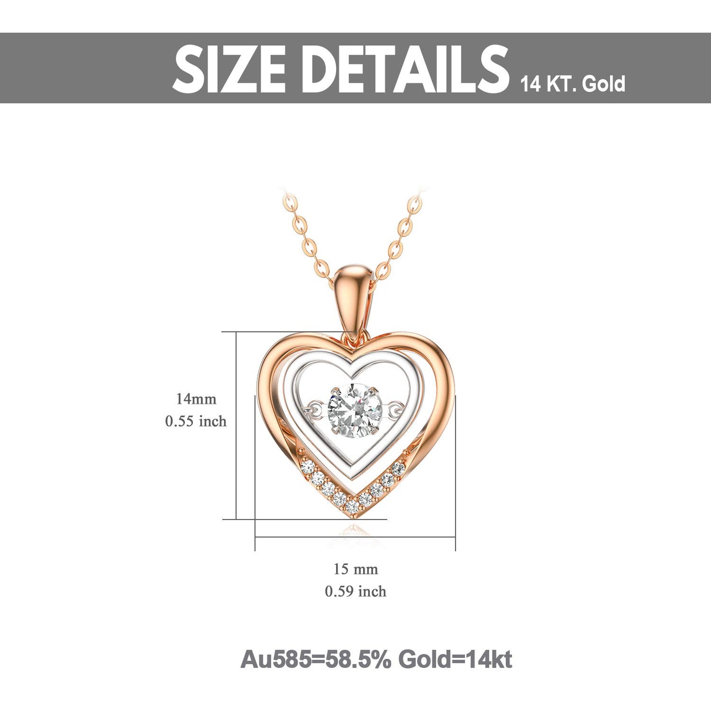 14k Gold Created Moissanite Heart Pendant Necklace for Women, Real Gold Anniversary Jewelry for Wife, Gifts for Her, 16-18 Inch