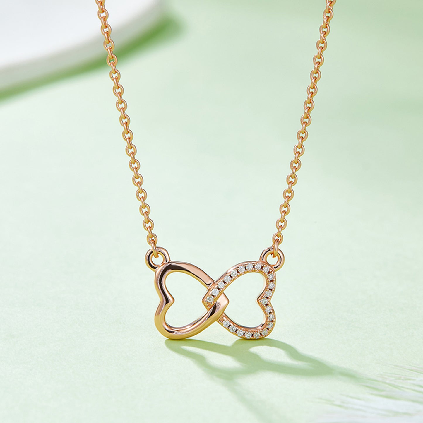 Moissanite 925 Sterling Silver Heart Bow Necklace Rose Gold One Size