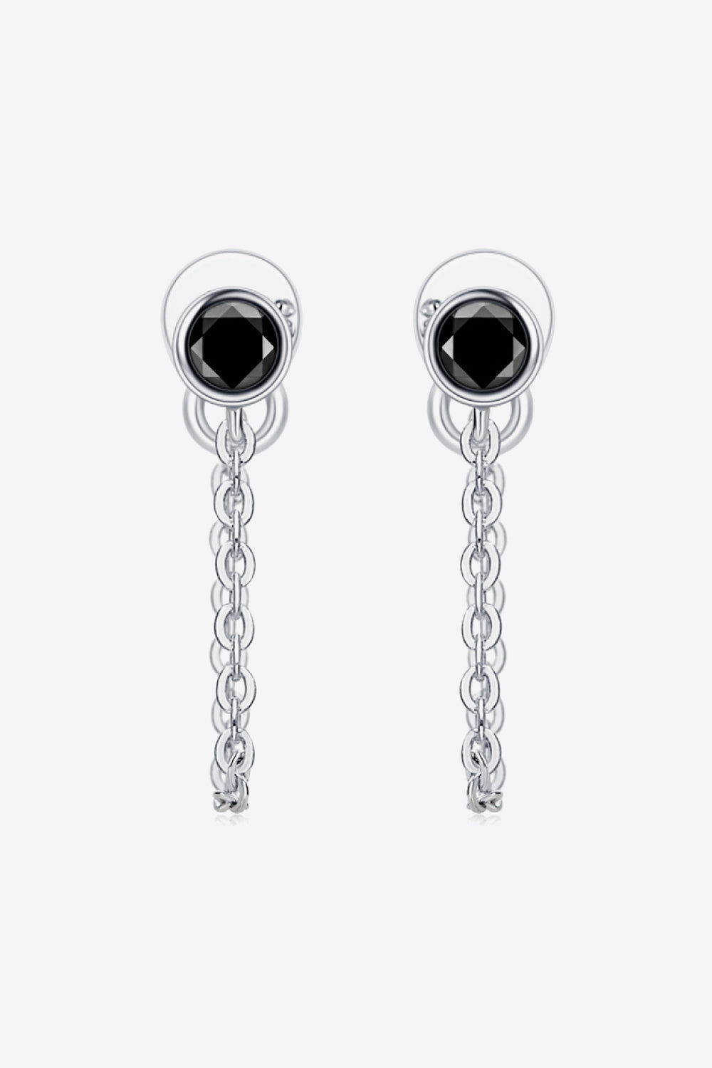 Inlaid Moissanite Chain Earrings Black Silver One Size