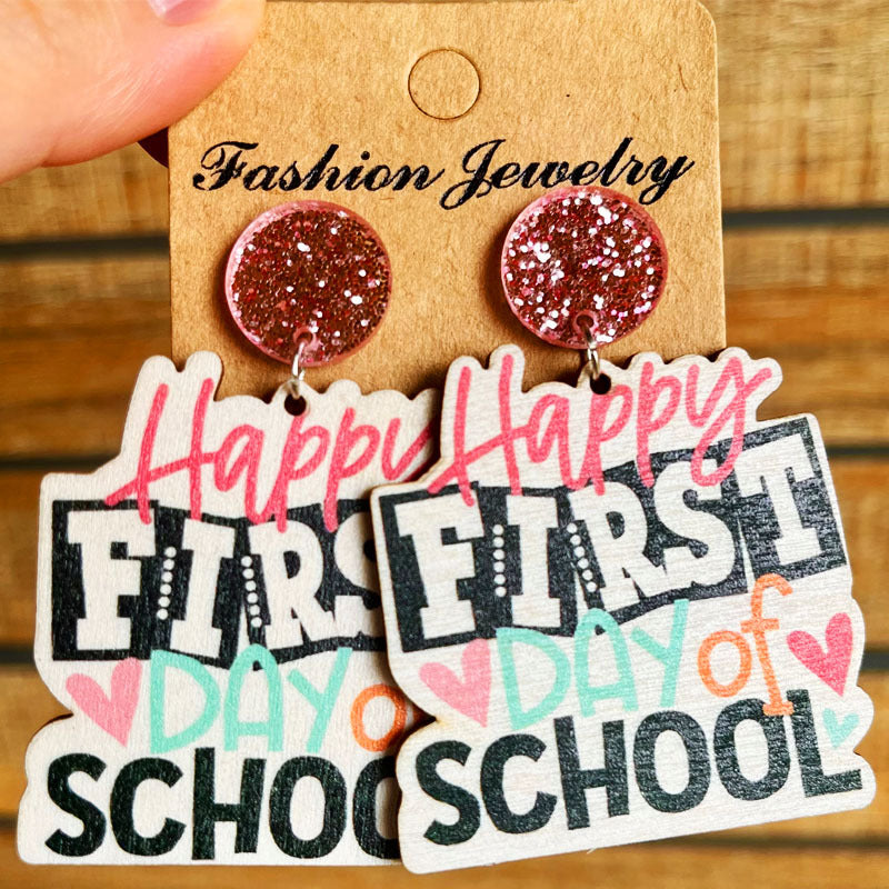 School Theme Wooden Dangle Earrings Style H One Size