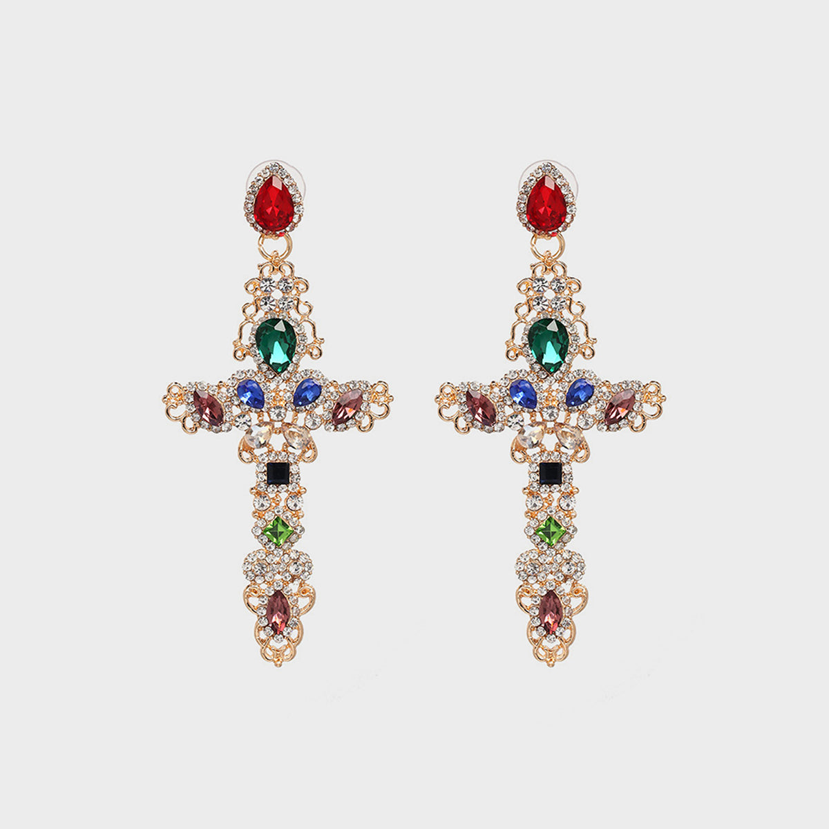 Rhinestone Alloy Cross Earrings Multicolor One Size