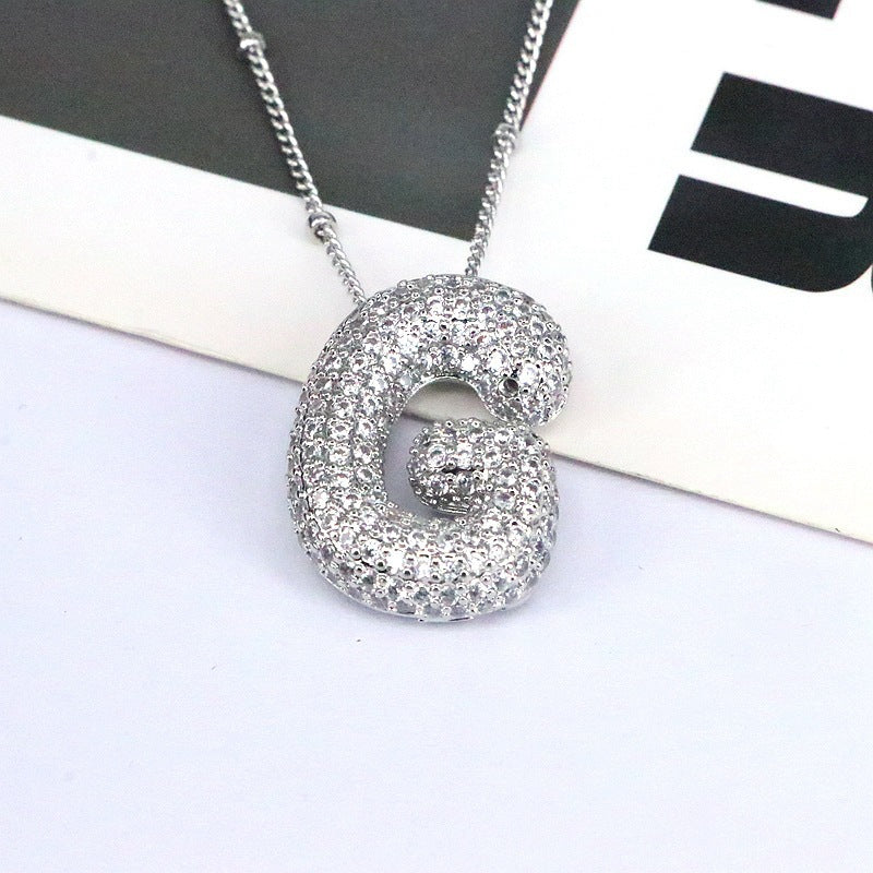 Copper Inlaid Zircon Letter Pendant Necklace Style G One Size