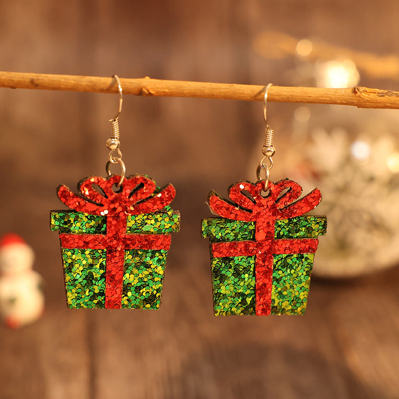 Sequin Gift Box PU Leather Earrings Green One Size
