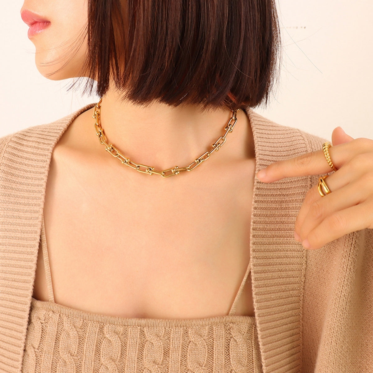 Chunky Chain Titanium Steel Necklace Gold One Size