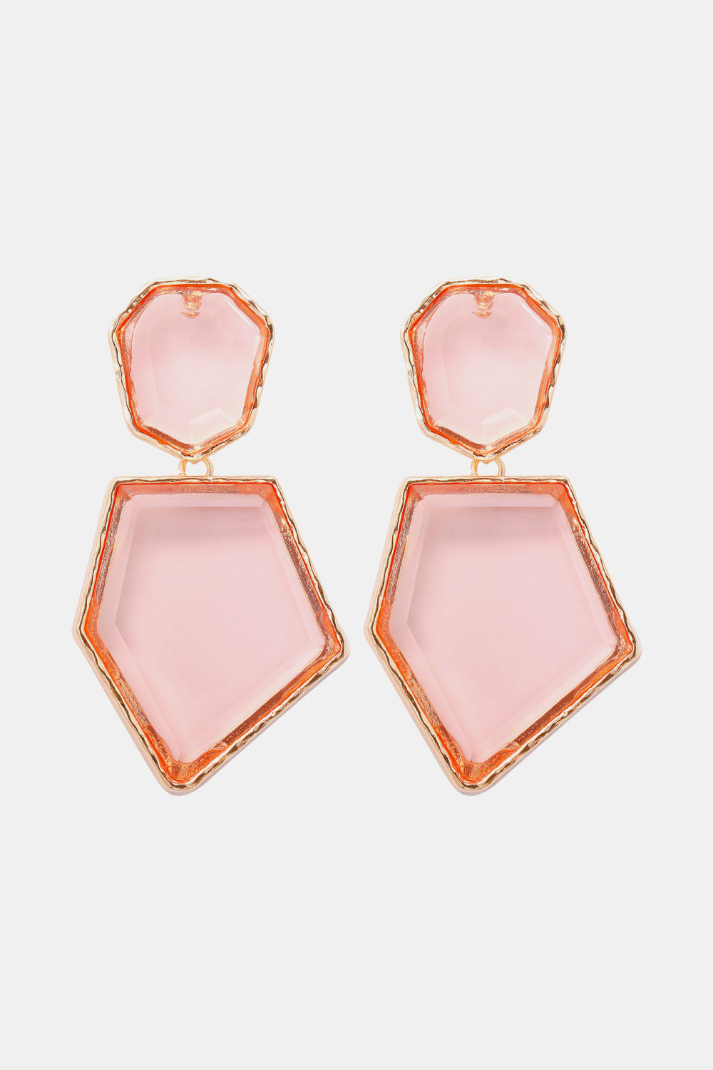 Geometrical Shape Zinc Alloy Frame Resin Dangle Earrings Blush Pink One Size
