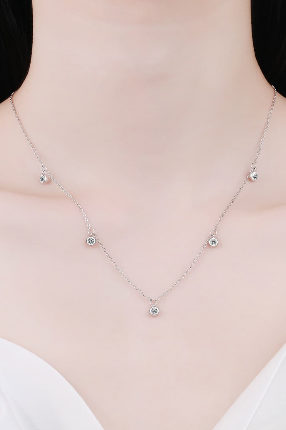 Moissanite Rhodium-Plated Necklace Silver One Size