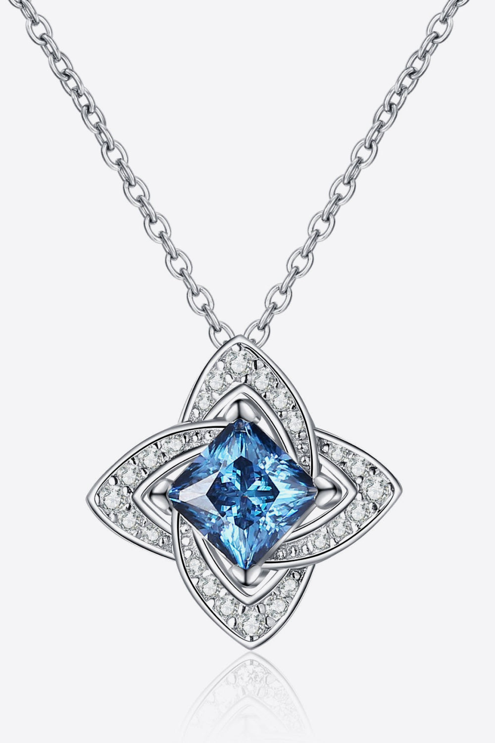 1 Carat Moissanite Floral Pendant Necklace Sky Blue One Size