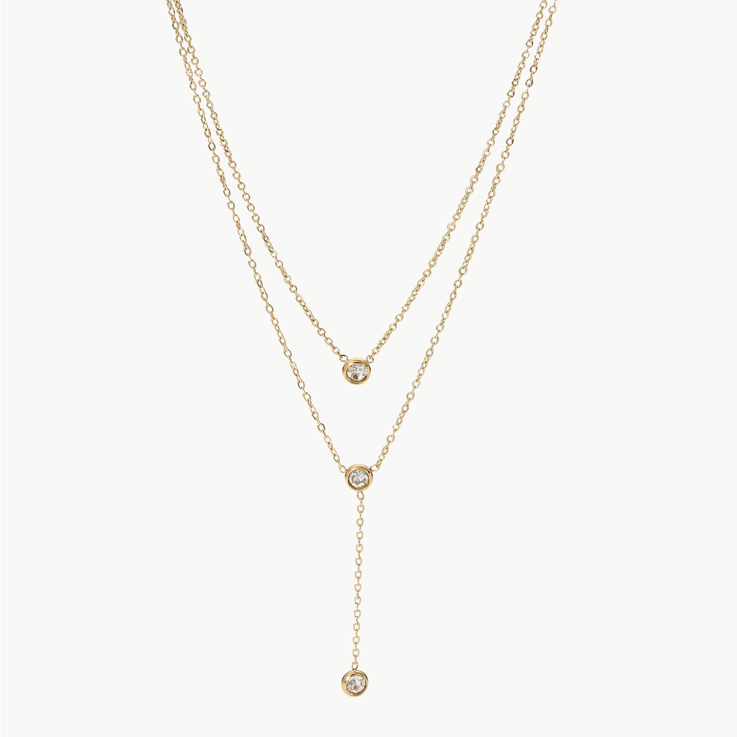 Stainless Steel Zircon Double-Layered Necklace Gold One Size
