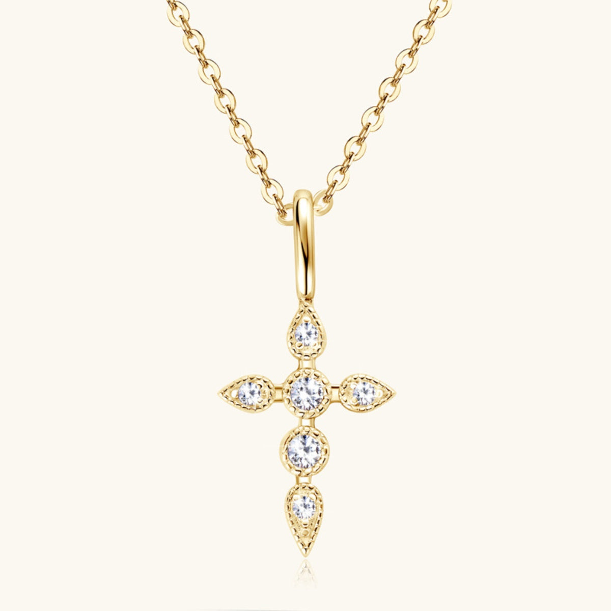 925 Sterling Silver Moissanite Cross Pendant Necklace Gold One Size