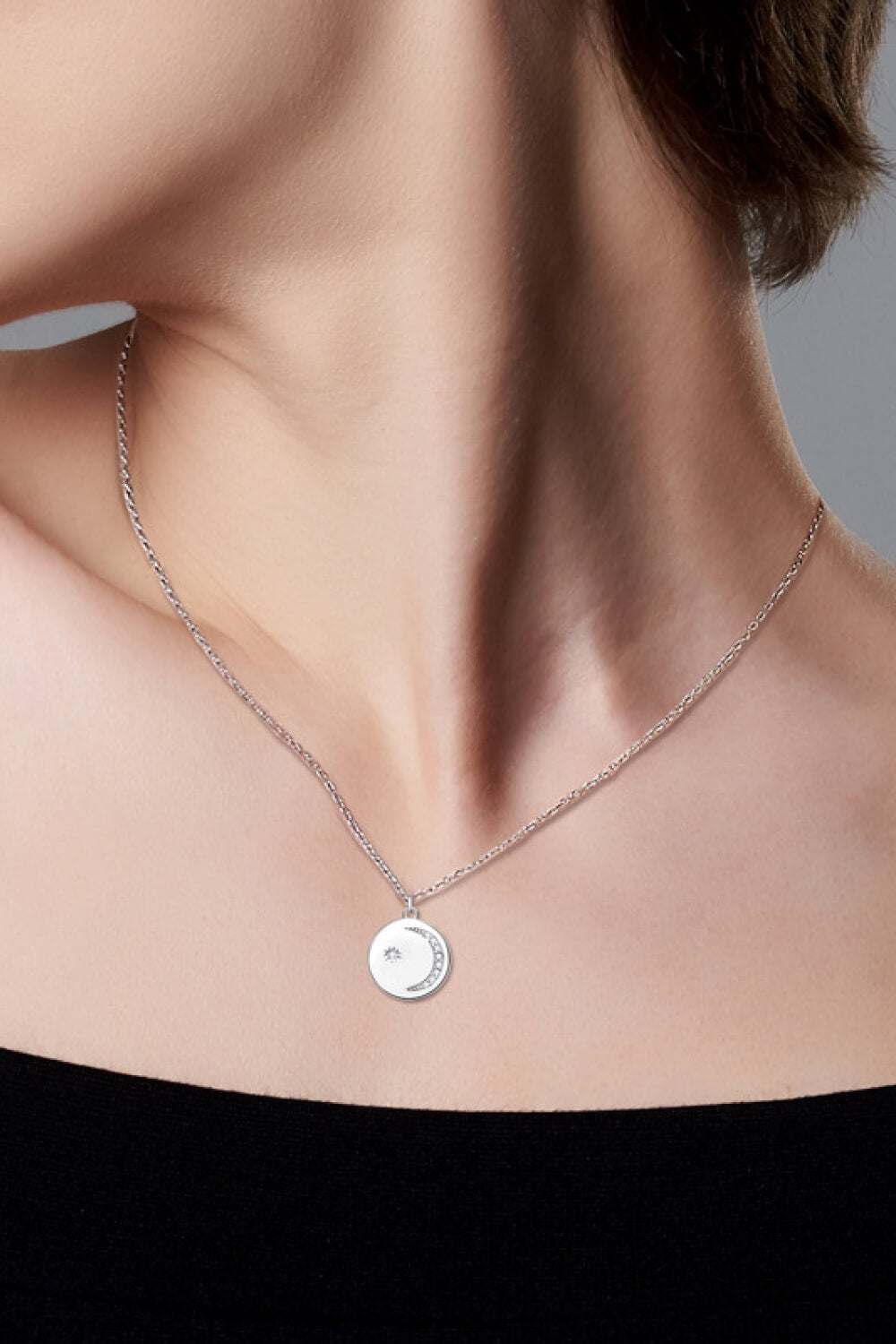 Moissanite Round Pendant Necklace Silver One Size