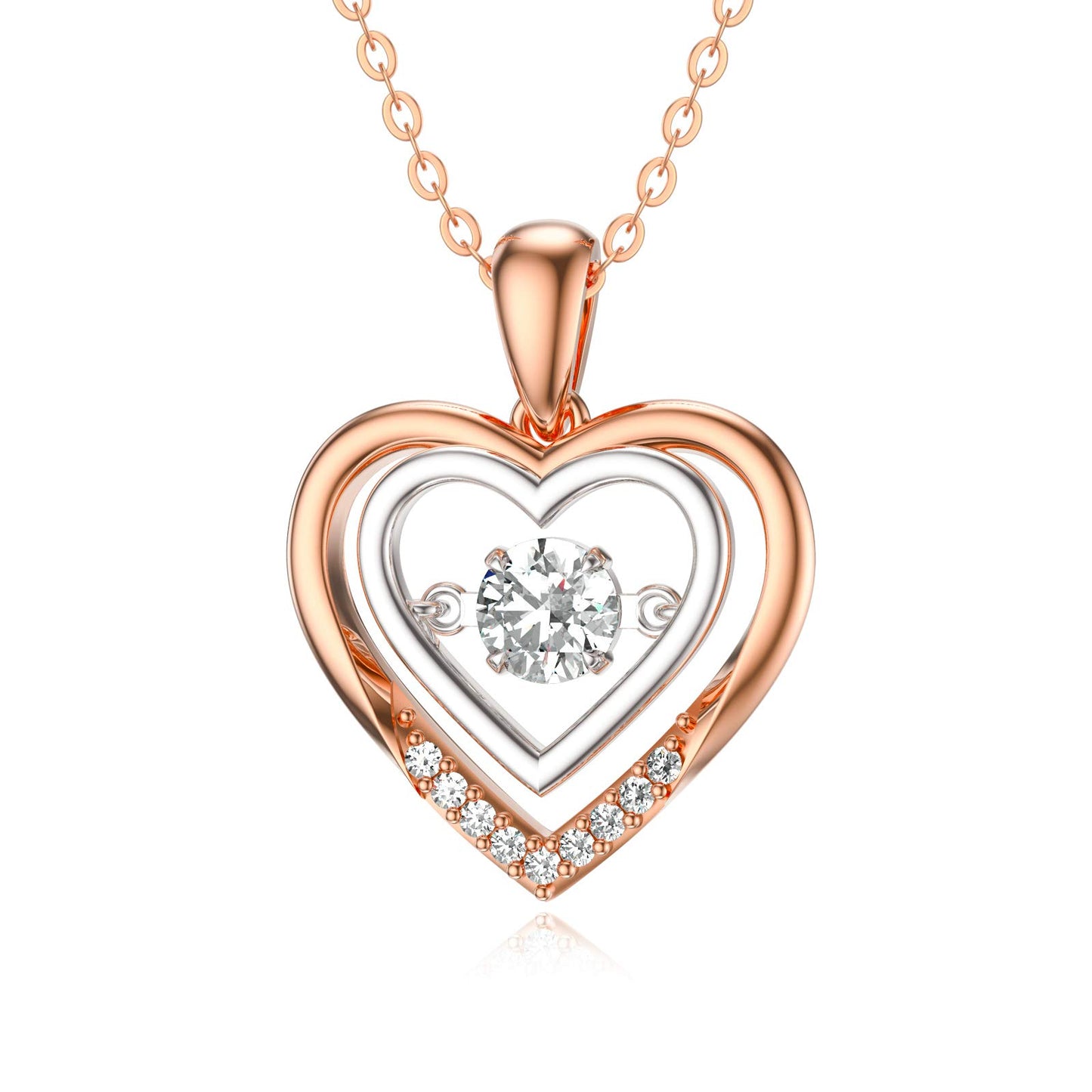 14k Gold Created Moissanite Heart Pendant Necklace for Women, Real Gold Anniversary Jewelry for Wife, Gifts for Her, 16-18 Inch Rose Gold gold