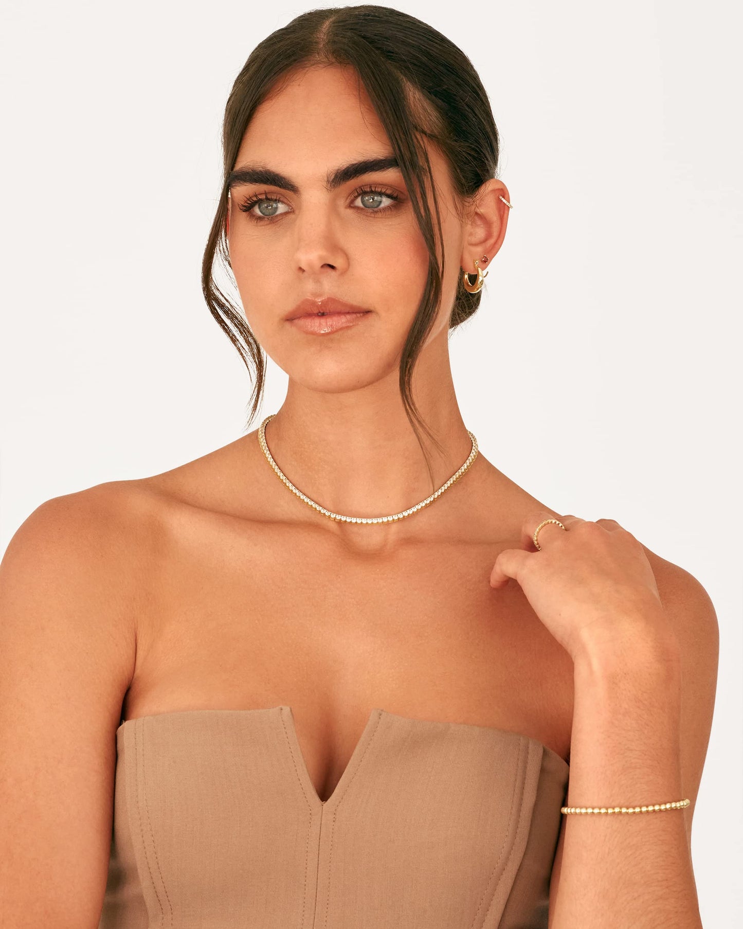 PAVOI 14K Gold Plated 3mm Simulated Diamond Tennis Necklace for Women | Tennis Chain | Chunky Long Gold Necklace for Women| Sizes 15" and 18"