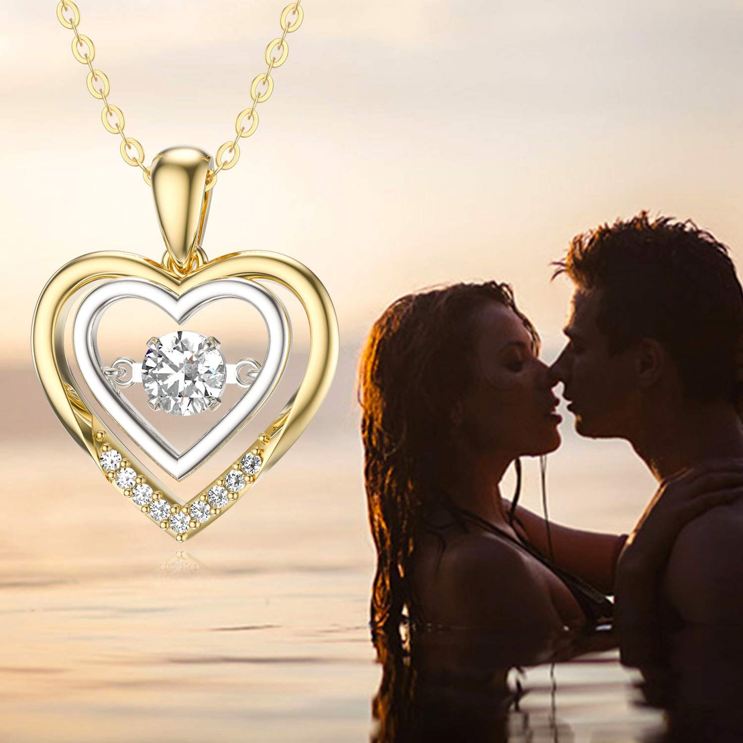 14k Gold Created Moissanite Heart Pendant Necklace for Women, Real Gold Anniversary Jewelry for Wife, Gifts for Her, 16-18 Inch