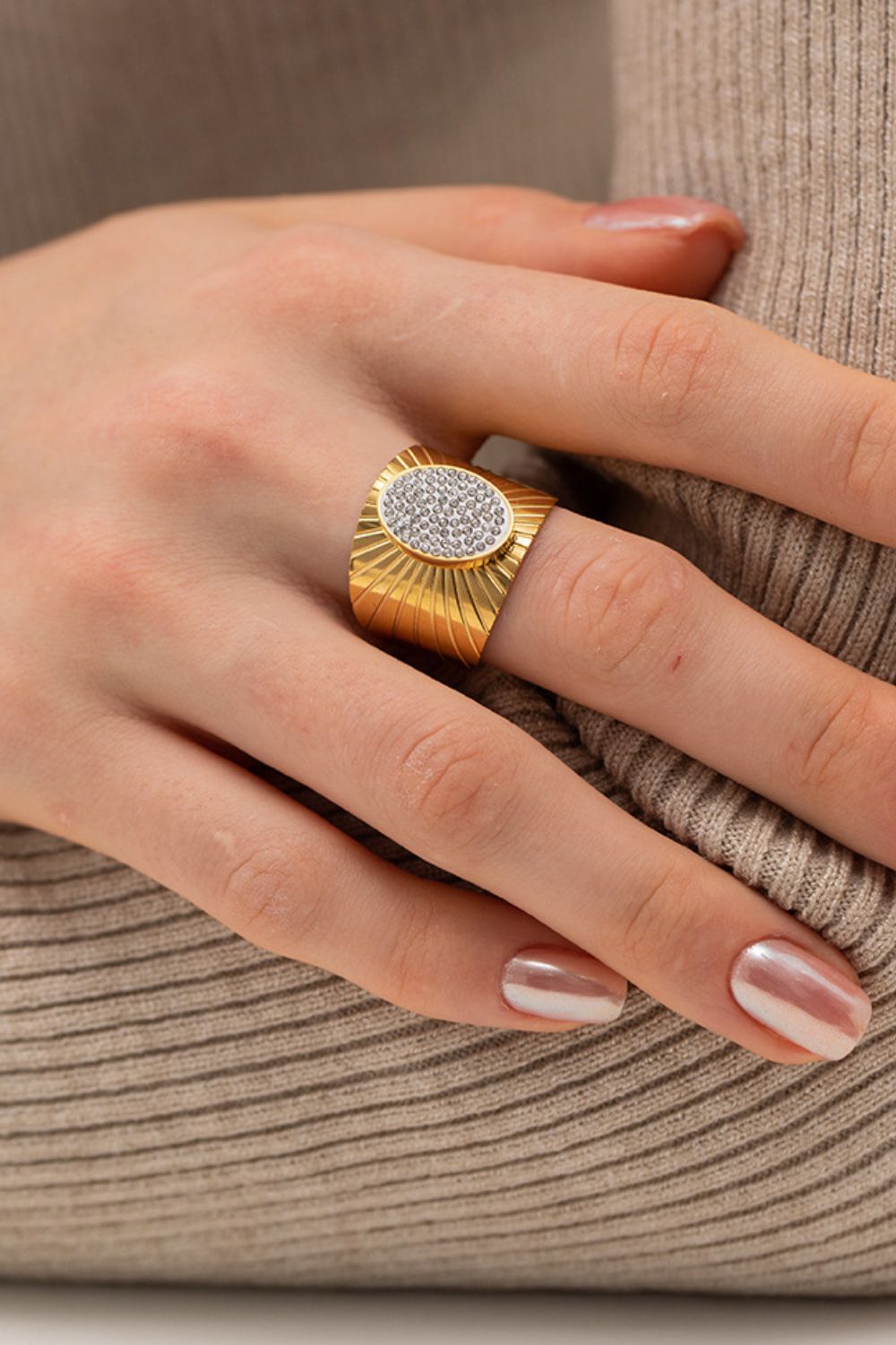 Wide Band Stainless Steel Open Ring White One Size