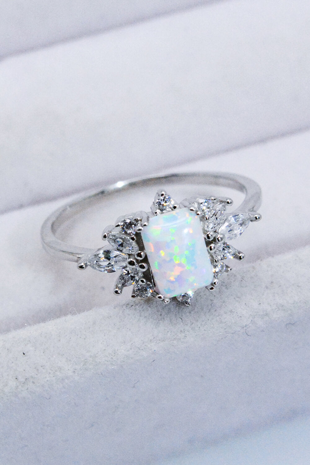 925 Sterling Silver Zircon and Opal Ring Opal