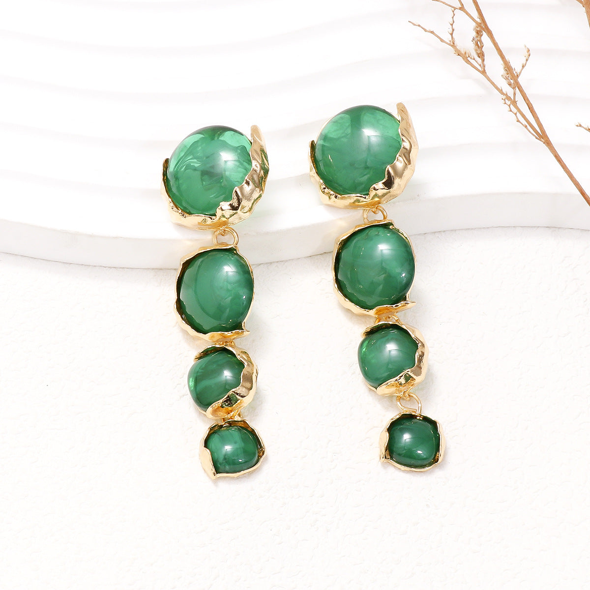Alloy & Rhinestone Earrings Green One Size