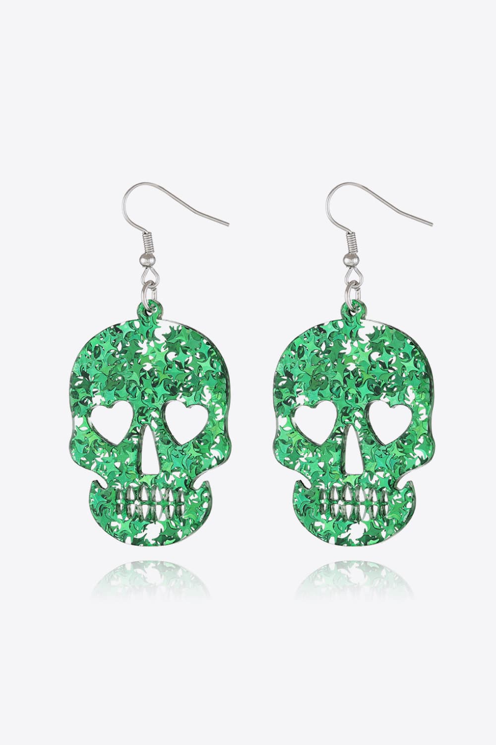Acrylic Skull Drop Earrings Green One Size