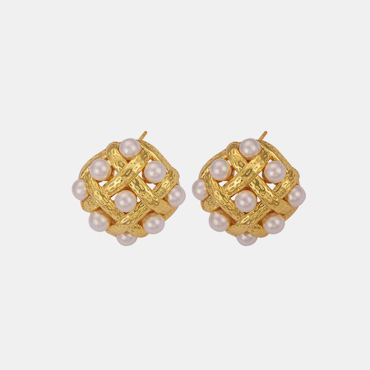 Copper Shell Pearl Stud Earrings Gold One Size