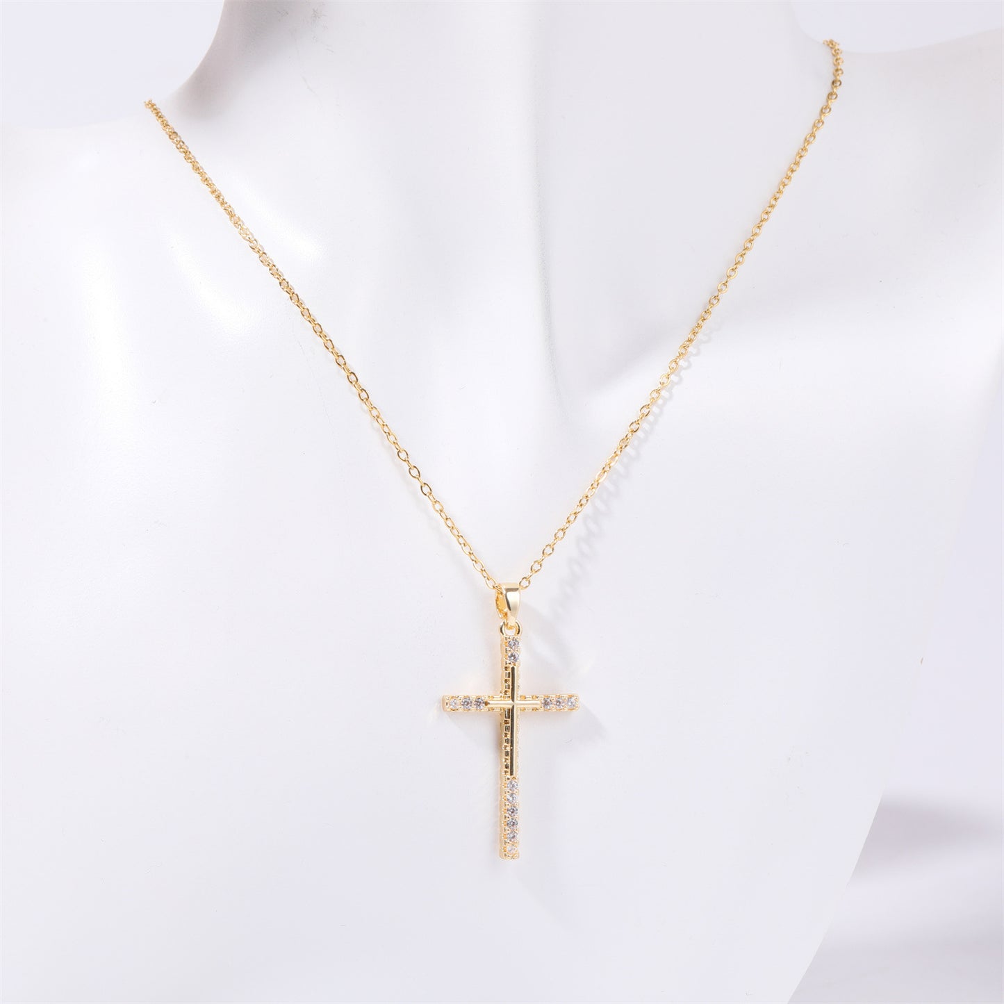 Stainless Steel Inlaid Zircon Cross Necklace Style D One Size