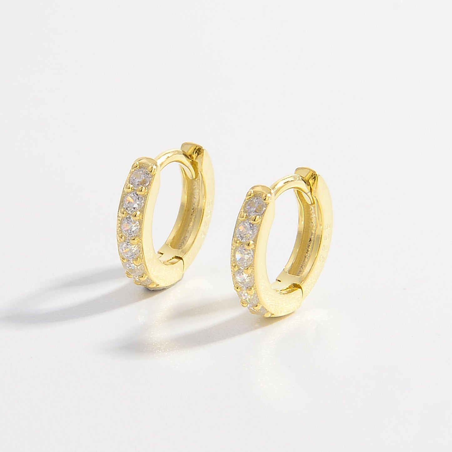 925 Sterling Silver Inlaid Zircon Huggie Earrings Gold One Size