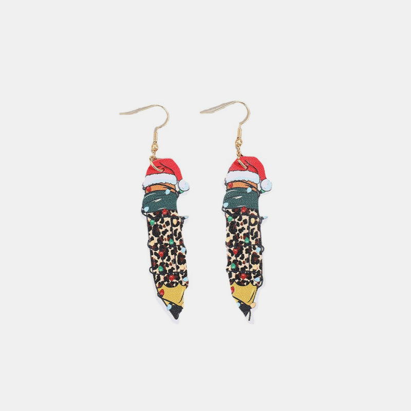 PU Leather Alloy Pencil Earrings Gold One Size