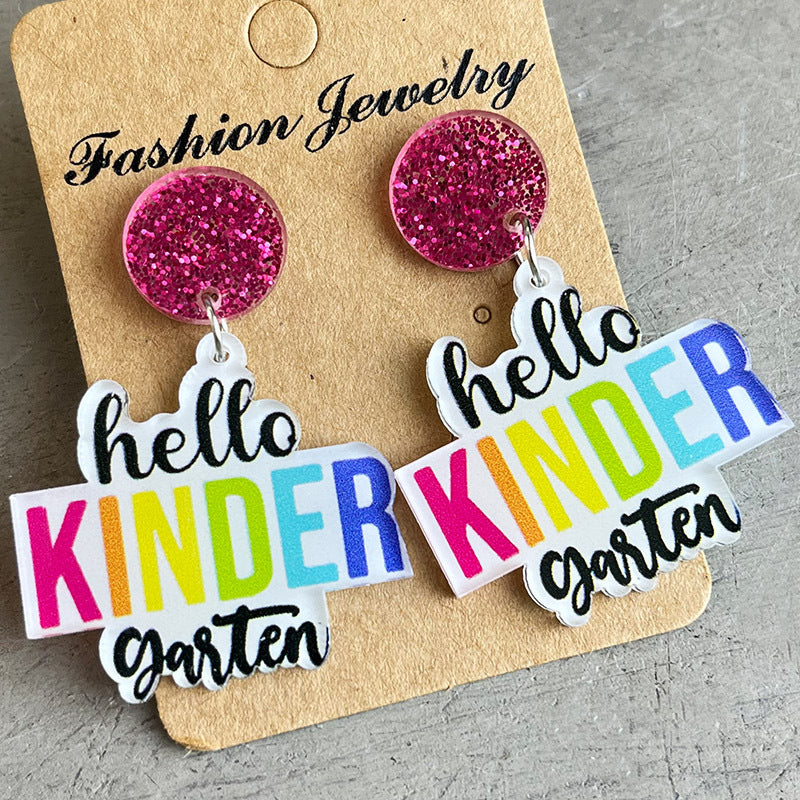 HELLO SECOND GRADE Acrylic Dangle Earrings Style F One Size