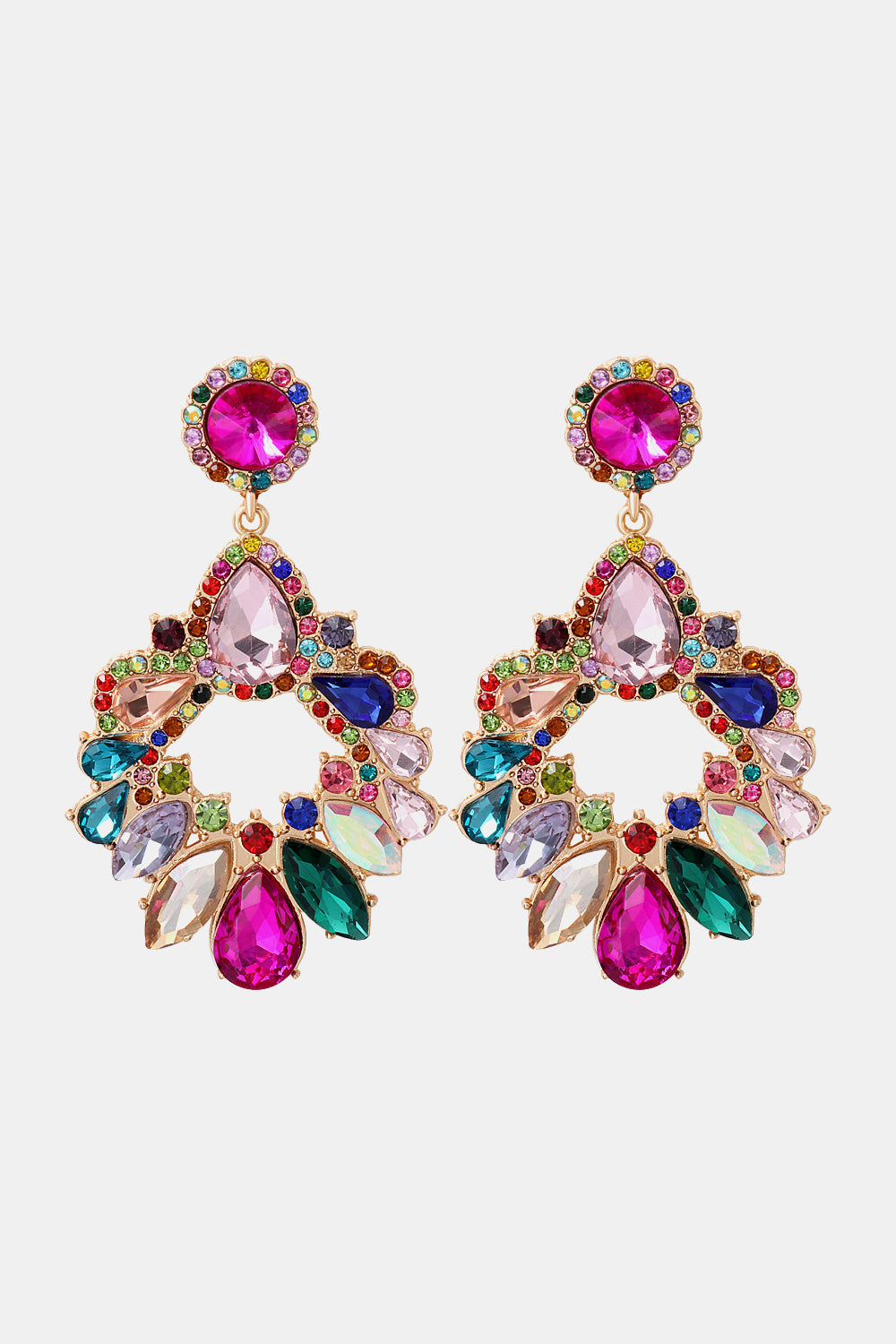 Zinc Alloy Frame Glass Stone Dangle Earrings Multicolor One Size