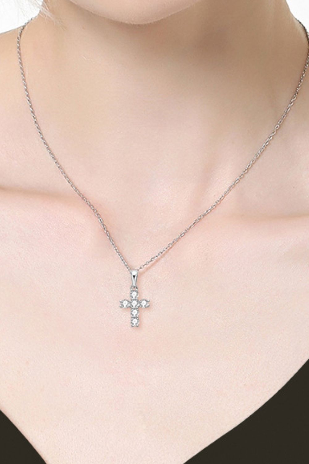925 Sterling Silver Cross Moissanite Pendant Necklace Silver One Size