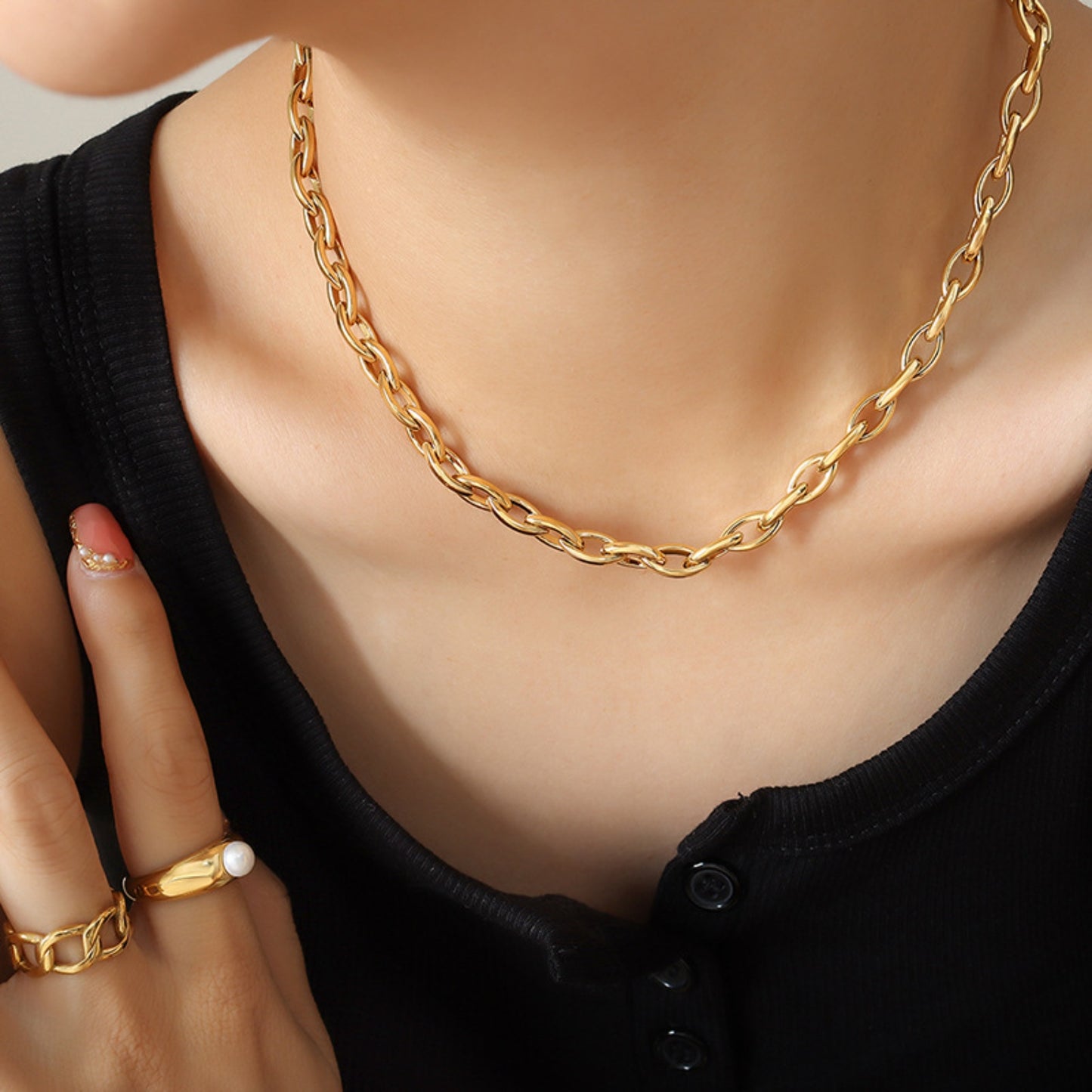 Titanium Steel Chain Necklace Gold One Size