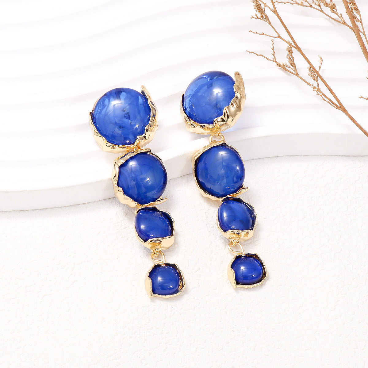 Alloy & Rhinestone Earrings Cobalt Blue One Size