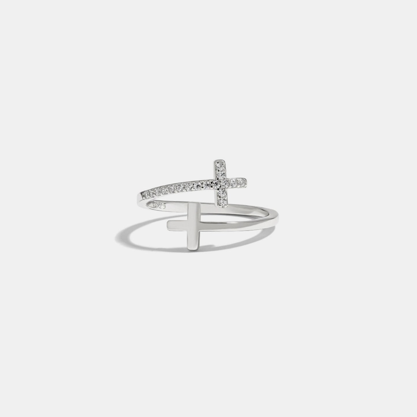 Zircon 925 Sterling Silver Double Cross Bypass Ring Silver 7