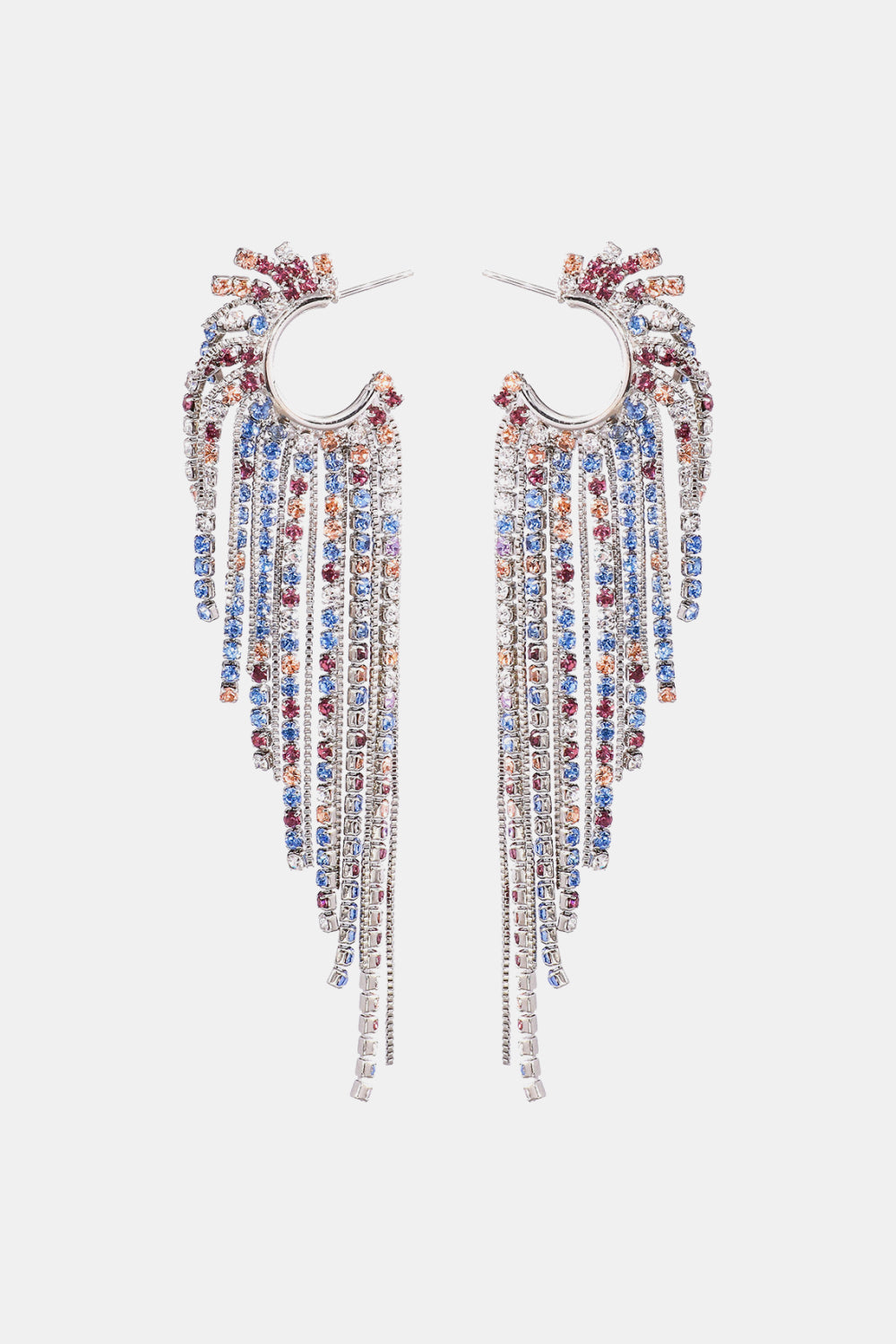 Fringed Rhinestone Zinc Alloy Dangle Earrings Multicolor One Size