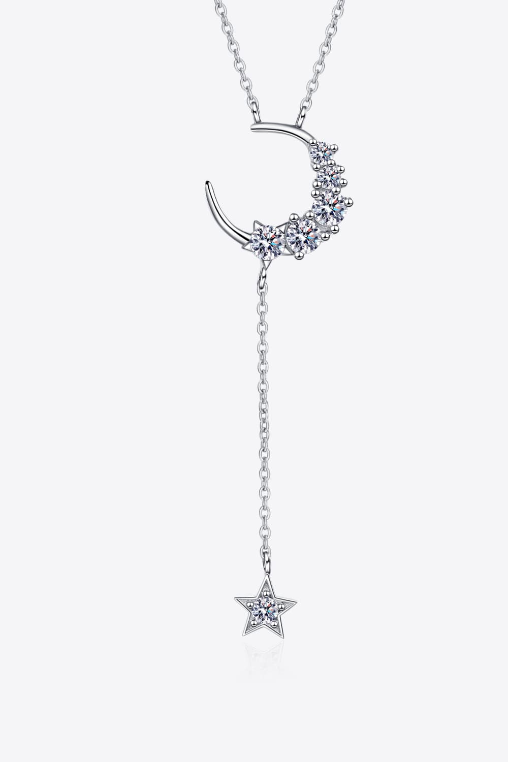 Star & Moon Moissanite Necklace Silver One Size