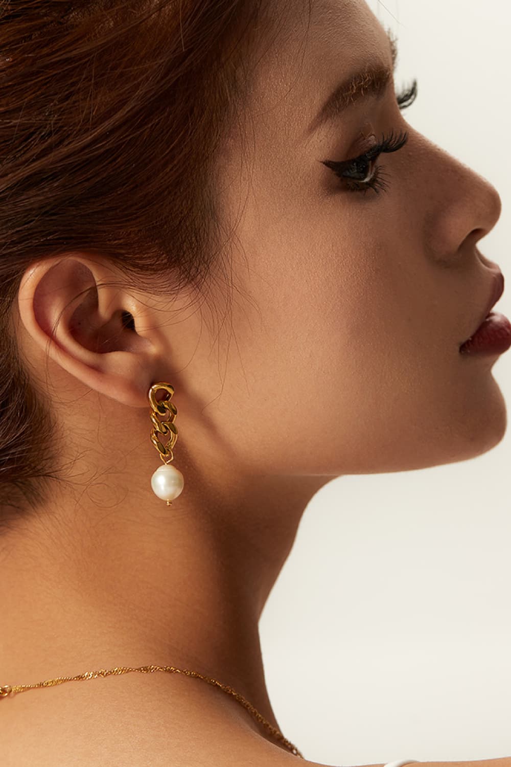 Stainless Steel Pearl Earrings Gold One Size