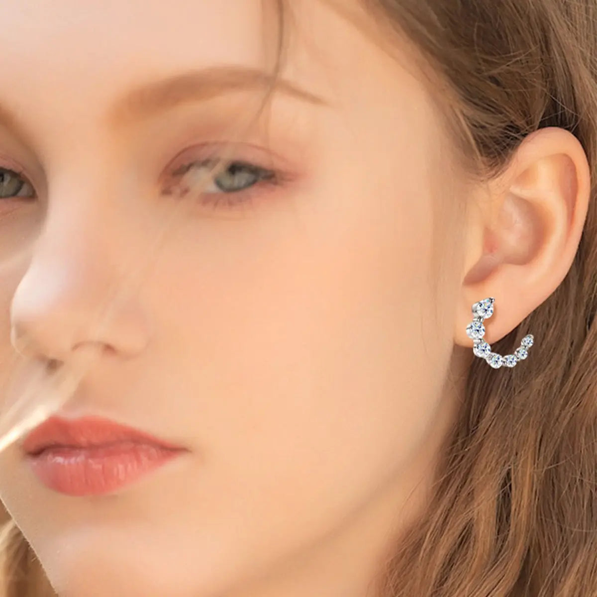925 Sterling Silver Inlaid Moissanite Stud Earrings Silver One Size