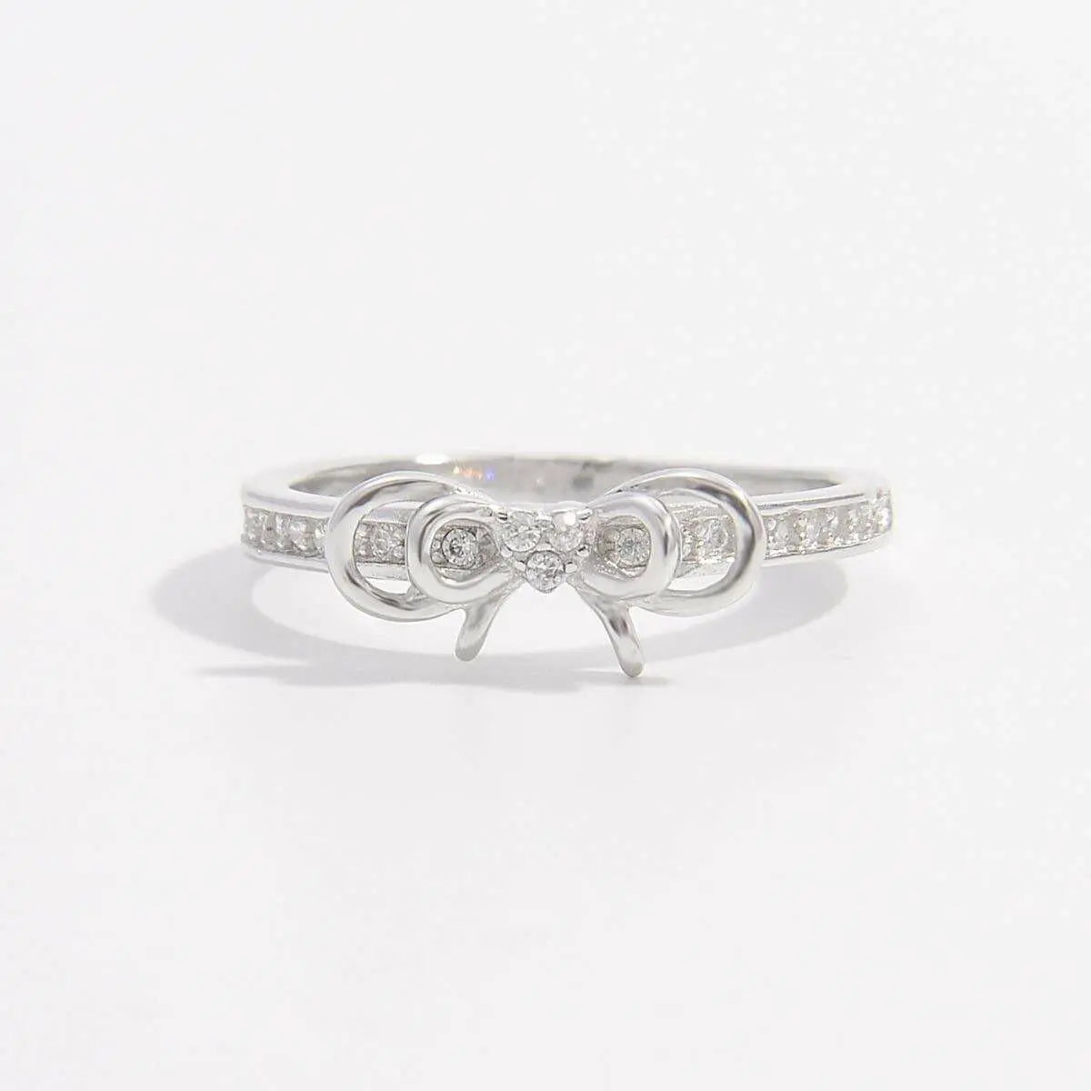925 Sterling Silver Inlaid Zircon Bow Ring Silver