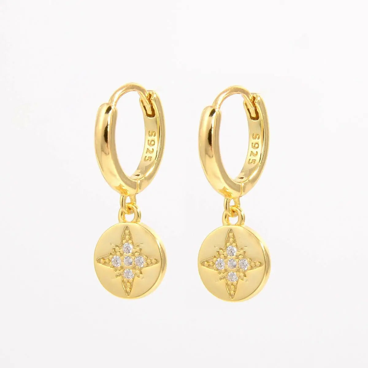 925 Sterling Silver Inlaid Zircon Earrings Gold One Size