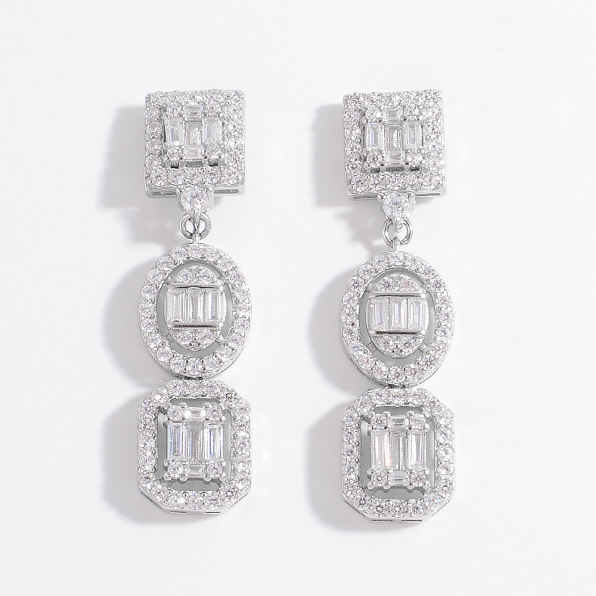 925 Sterling Silver Inlaid Zircon Earrings Silver One Size
