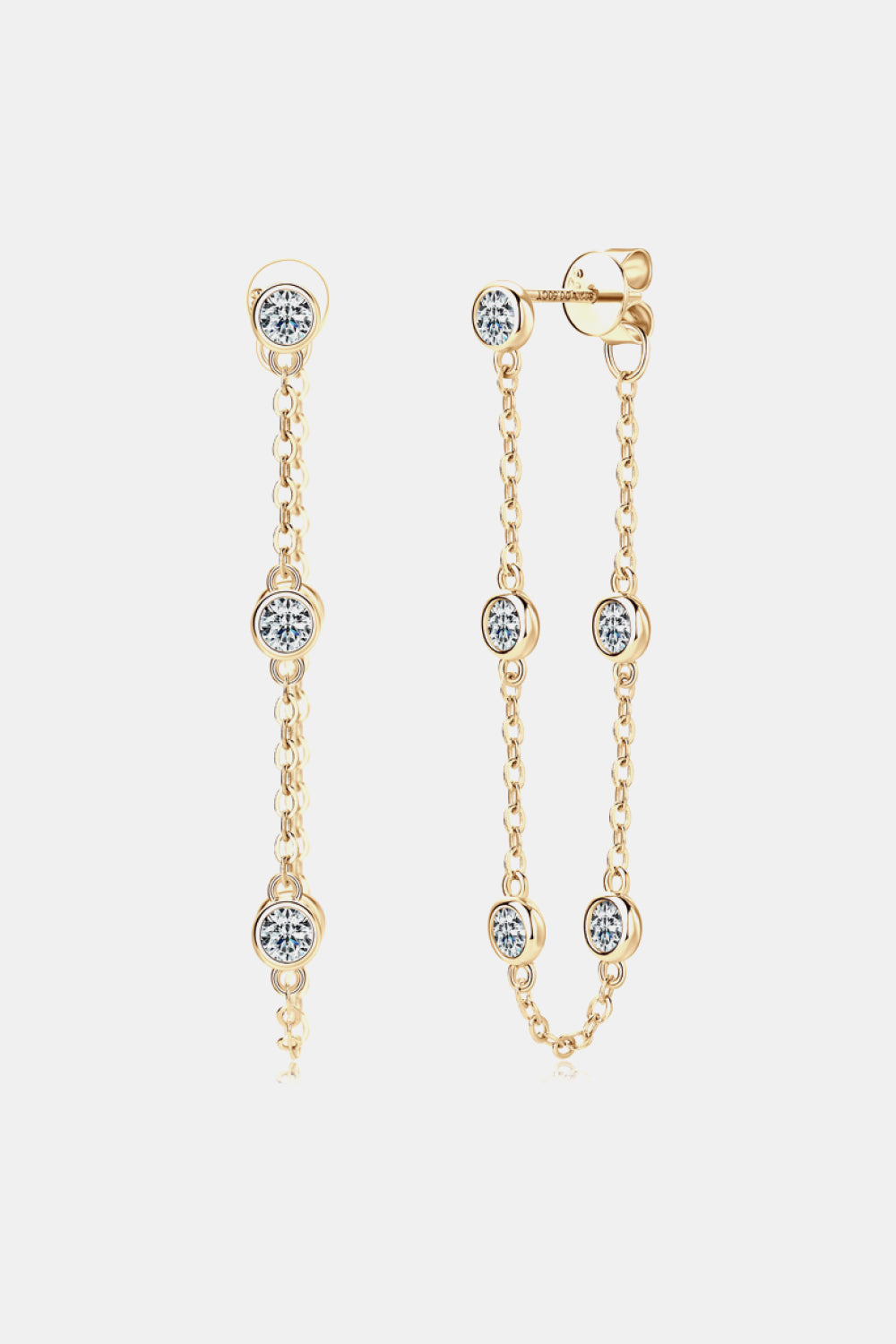 1 Carat Moissanite 925 Sterling Silver Chain Earrings Gold One Size