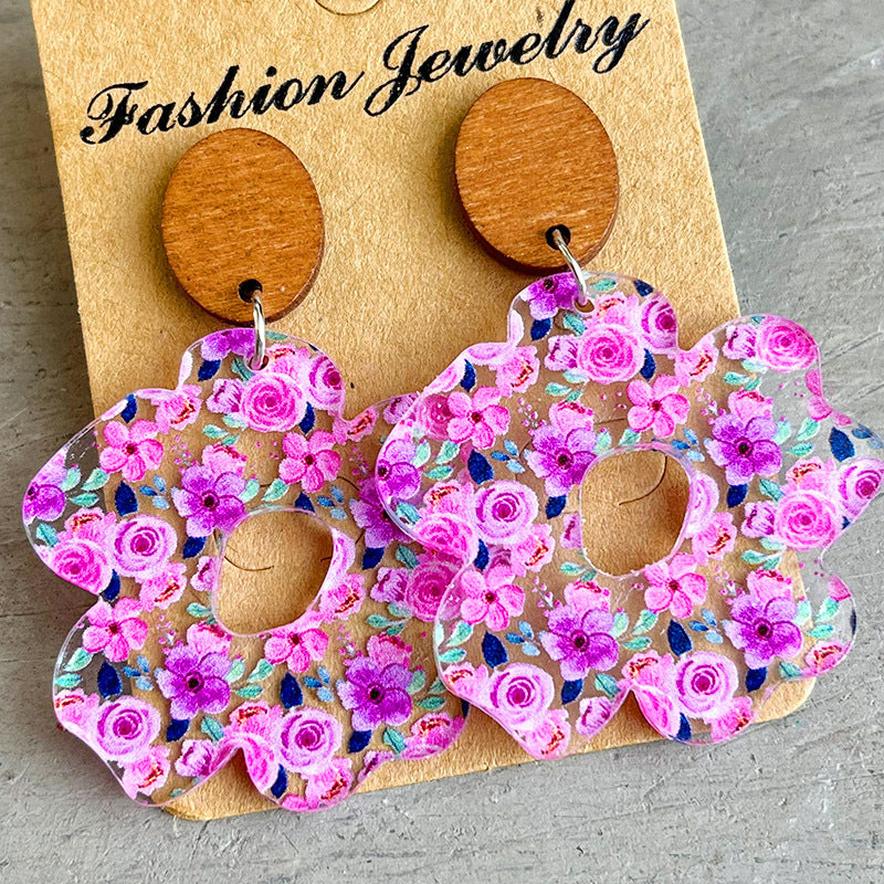 Flower Shape Acrylic Dangle Earrings Style C One Size