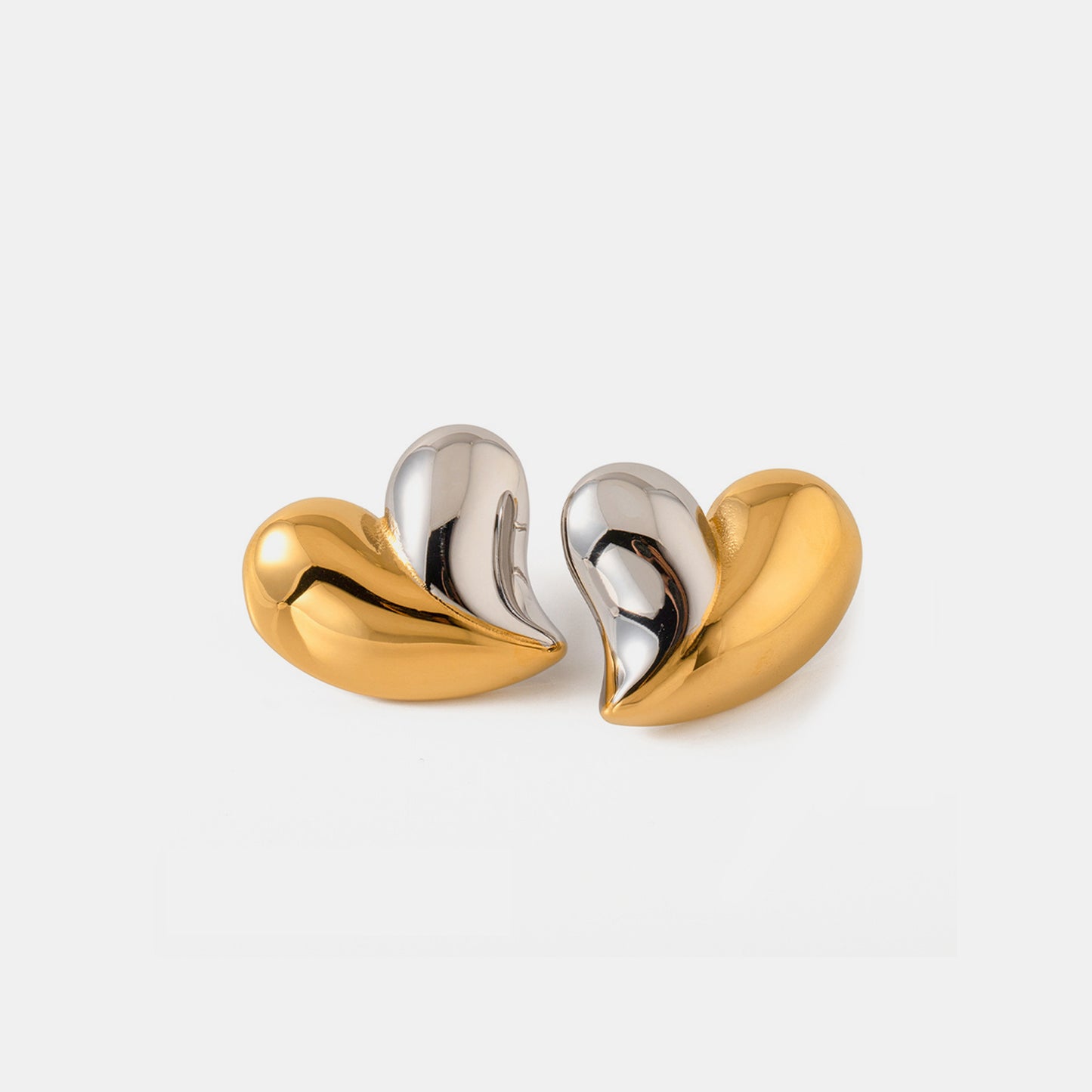 Heart Shape Stainless Steel Stud Earrings Gold One Size