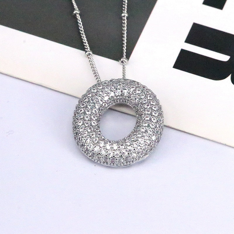 Copper Inlaid Zircon Letter Pendant Necklace Style O One Size